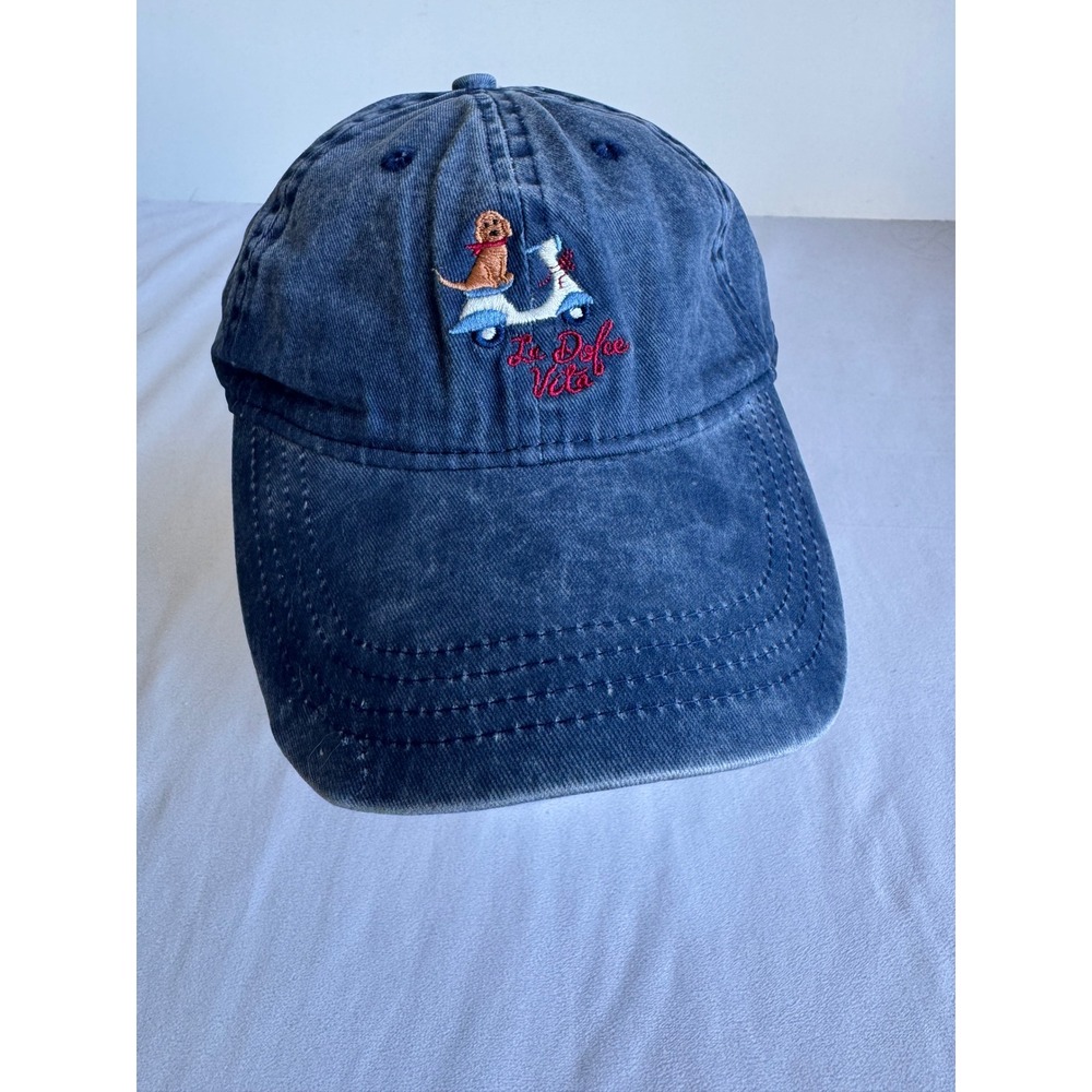 Frasier Sterling La Dolce Vita Dog Vespa Scooter Navy Blue Anthropologie Cap Hat